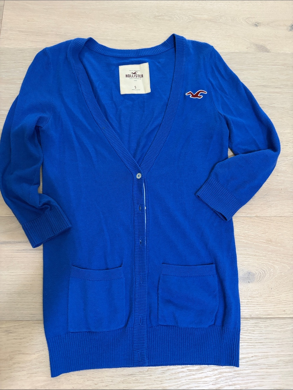 Hollister Women's Royal Blue V-Neck Button Cardigan